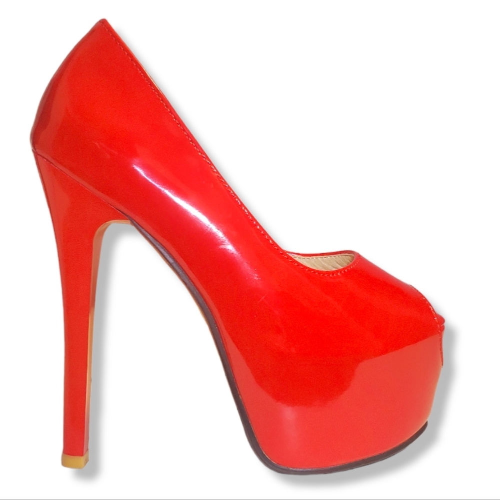 #451 New Red Stiletto Italian Platform Peep Toe Pumps Size 6 Heels Shoes